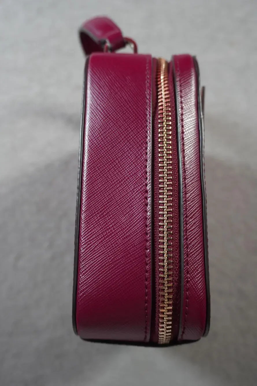 Kate Spade Satchel Bag Womens Small Burgundy Leather Cat Face Top Handle Zip
